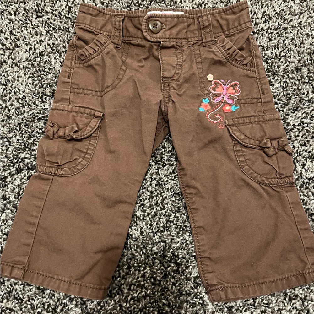 Brown Kids Cargo Pants with Butterfly Design